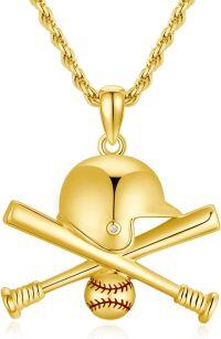 wholesale Gold 925 Sterling Silver Baseball Helmet Bat Pendant Necklace s for Men Boys-Gold