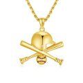 wholesale 925 Sterling Silver Gold Plated Baseball Helmet Crossed Bats Ball Pendant Necklace-0-0