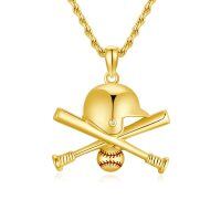 wholesale 925 Sterling Silver Gold Plated Baseball Helmet Crossed Bats Ball Pendant Necklace-Gold