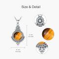wholesale 925 Sterling Silver Tiger Eye Gemstone Pendant Necklace - Round Shape Bohemian Style  for Her-0-5