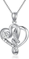 wholesale TOUPOP 925 Sterling Silver Double Heart Pendant Necklace For Women I Love You Jewelry Gifts For Her Wife Girlfriend Mom Birthday Anniversary -0-0