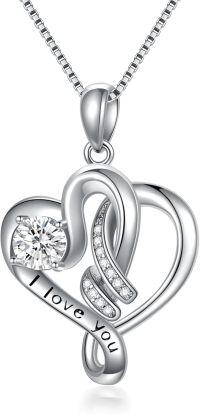 wholesale TOUPOP 925 Sterling Silver Double Heart Pendant Necklace For Women I Love You Jewelry Gifts For Her Wife Girlfriend Mom Birthday Anniversary -undefined