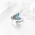 wholesale Sterling Silver Moss Agate Turquoise Vintage Celtic Gothic Skull Butterfly Dragonfly Spoon Open Ring-0-3