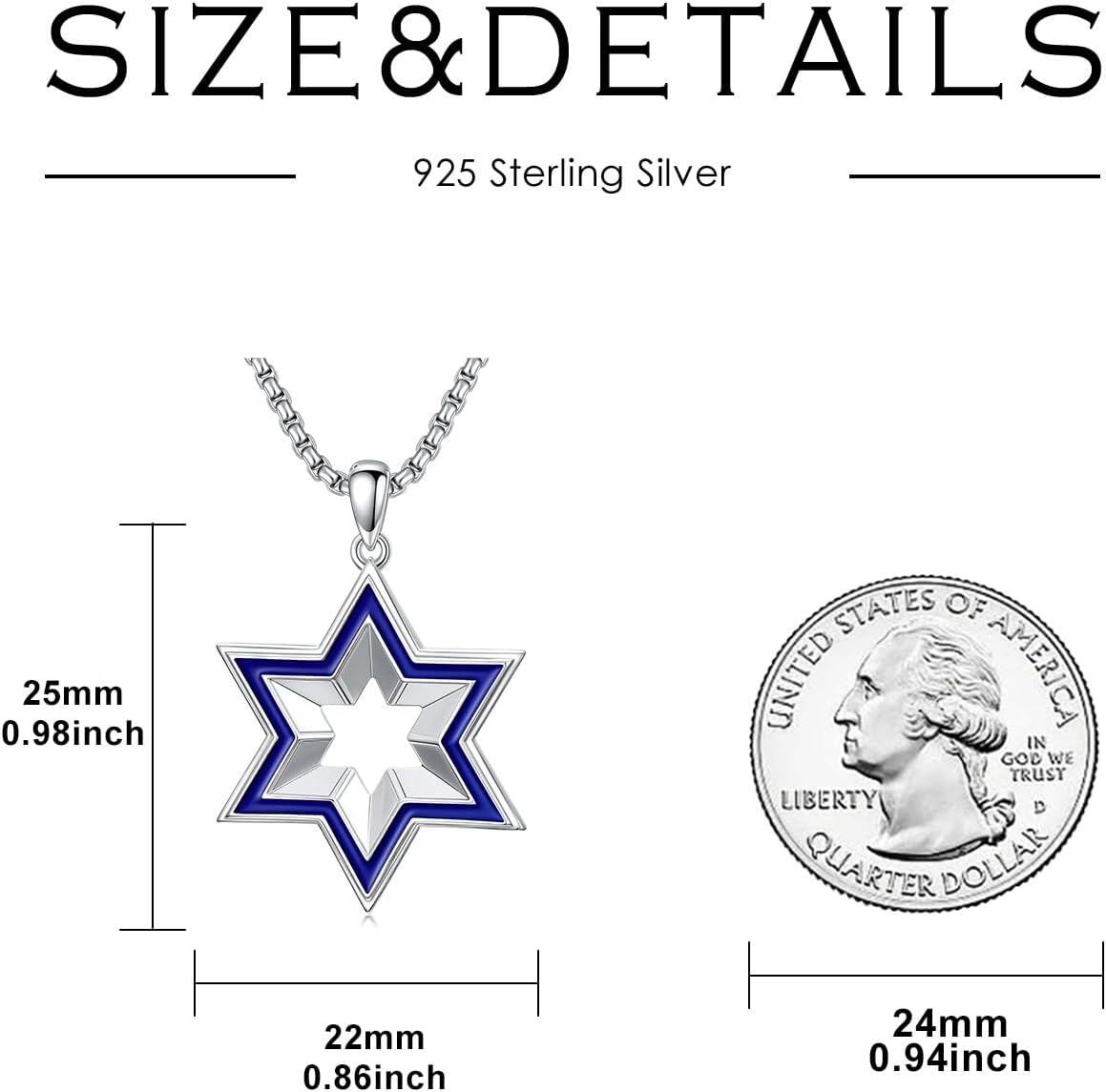 wholesale 925 Sterling Silver Blue Enamel Star of David Pendant Necklace 24 Chain-0-4