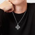 wholesale 925 Sterling Silver Celtic Knotwork Cross Pendant with Genuine Turquoise Stone Necklace for Men & Women-0-3