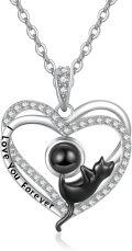 wholesale Sterling Silver Birthstone Cat Projection Heart Pendant Necklace-0-0