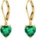 wholesale 14K Gold Green Crystal Heart Leverback Dangle Earrings for Women's Gifts-0-0