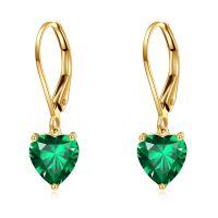 wholesale 14k Gold Heart Shaped Emerald Earrings-Emerald with Gold