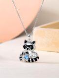 wholesale 925 Sterling Silver Raccoon Family Heart Pendant Necklace-0-2