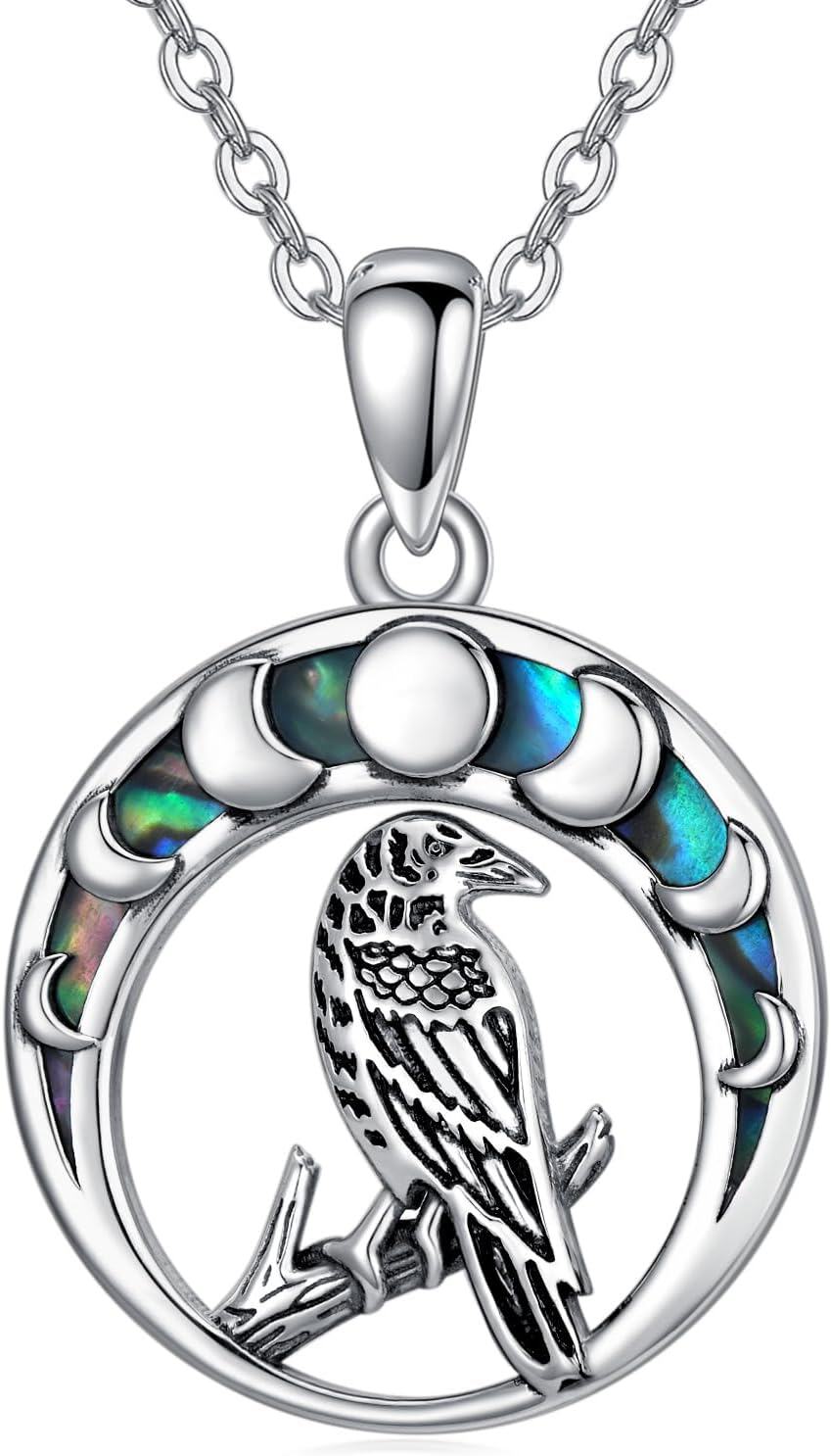 Sterling Silver Butterfly Wolf Moth Raven Dragonfly Owl Hummingbird Pendant Necklace-Raven