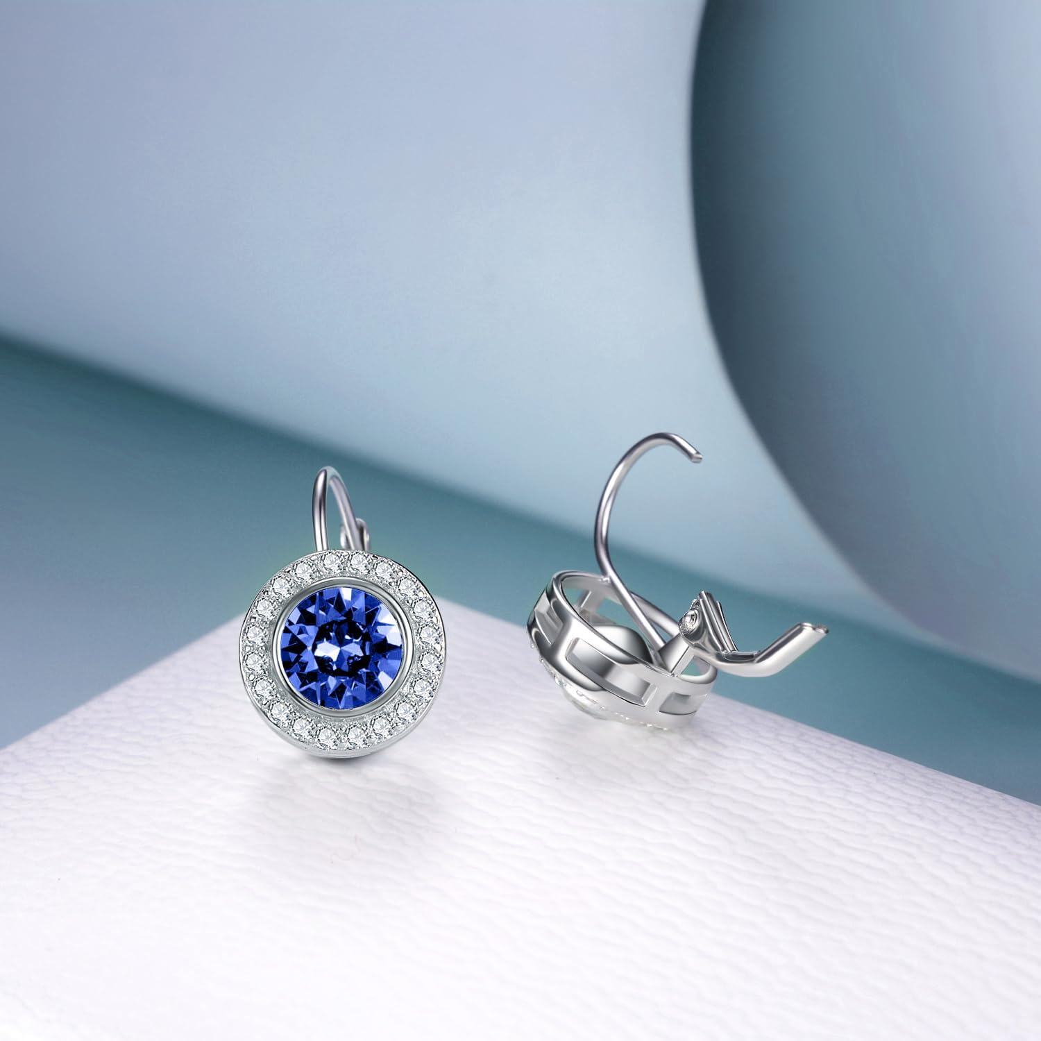 Sterling Silver Austria Crystal Halo Leverback Earrings Birthday Gifts for Women-0-3