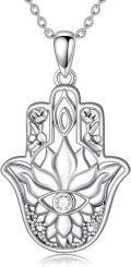 wholesale 925 Sterling Silver Lotus Evil Eye Hamsa Hand Pendant Necklace for Women-0-0