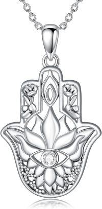 wholesale 925 Sterling Silver Lotus Evil Eye Hamsa Hand Pendant Necklace for Women-Lotus