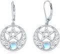 wholesale 925 Sterling Silver Celtic Pentagram & Moonstone Leverback Filigree Trinity Drop Earrings-0-0