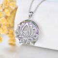 wholesale 925 Sterling Silver Lotus Flower Pendant Necklace with Purple and Green Stones - Mother's Day Gift for Her-0-3