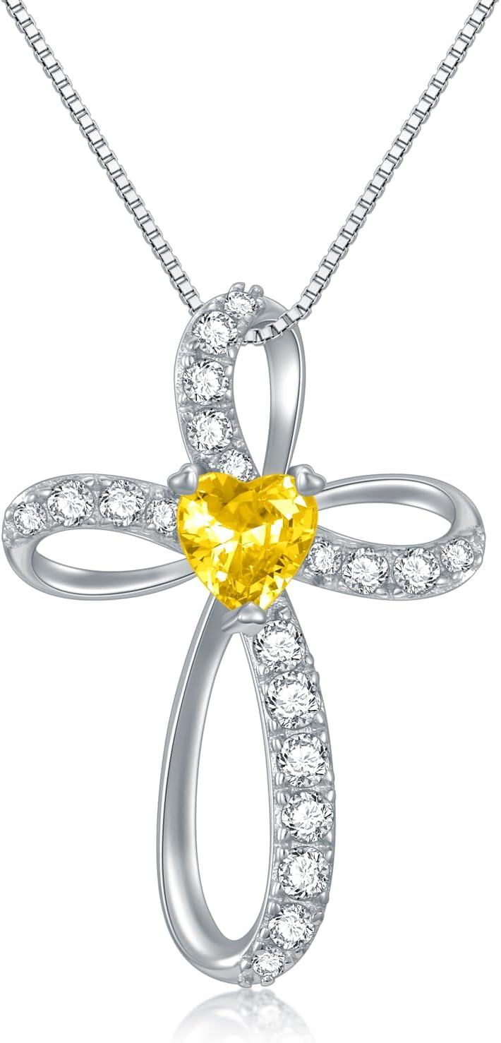  Sterling Silver Birthstone Cross Necklace for Women Birthday Mother s Day Gift ( )-0-1
