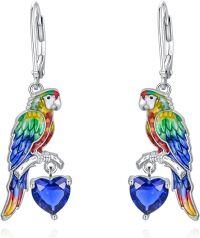 wholesale 925 Sterling Silver Parrot Heart Pendant Leverback Earrings s for Women-Parrot