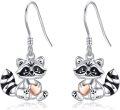 wholesale 925 Sterling Silver Raccoon Dangle Earrings with Heart Charm-0-0