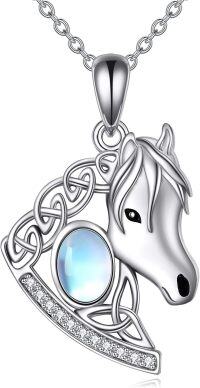 wholesale 925 Sterling Silver Horse Head with Blue Moonstone and Cubic Zirconia Pendant Necklace-horse necklace