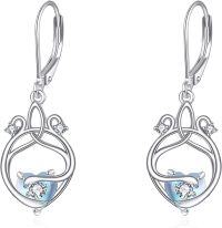 wholesale 925 Sterling Silver Celtic Knot Teardrop Dangle Earrings with Blue Crystal and White Zirconia - Irish  for Women-C style-celtic earrings