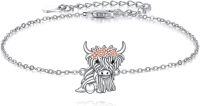 wholesale 925 Sterling Silver Highland Cow Head Flower Crown Charm Anklet for Women-Highland Cow Bracelet