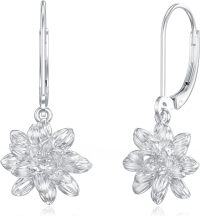 wholesale 925 Sterling Silver Hypoallergenic Lotus Flower Leverback Dangle Drop Earrings-Lotus Earrings