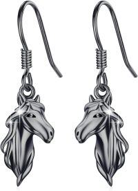 wholesale  Black Plated Dangle Horse Head Earrings for Women-Horse Ear Hook-Black