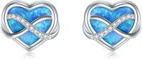wholesale 925 Sterling Silver Blue Fire Opal Infinity Heart Stud Earrings with Cubic Zirconia Accents-style 2