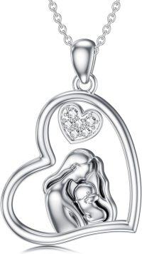 wholesale 925 Sterling Silver Mother and Child Heart Pendant Necklace with Cubic Zirconia for Women-Mother 1