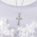 wholesale 925 Sterling Silver Blue Abalone Shell Star Cross Pendant Necklace-0-4
