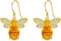 wholesale 925 Sterling Silver Citrine & Cubic Zirconia Honeybee Leverback Dangle Earrings for Women-0-0