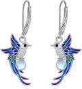 wholesale 925 Sterling Silver Moonstone Hummingbird Leverback Drop Earrings-0-0