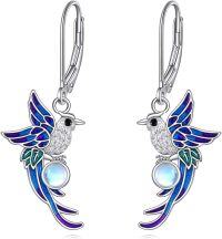 wholesale 925 Sterling Silver Moonstone Hummingbird Leverback Drop Earrings-Phoenix Earrings