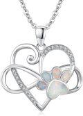 wholesale 925 Sterling Silver Opal Heart and Paw Print Pendant Necklace for Women Girls -0-0