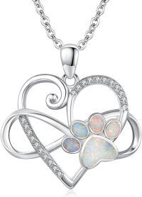 wholesale 925 Sterling Silver Opal Heart and Paw Print Pendant Necklace for Women Girls -Paw Print-Opal