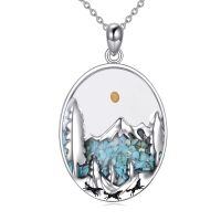 wholesale 925 Sterling Silver Turquoise Stone Mountain Pendant Necklace for Women Gifts for Nature Lovers-Silver-Snowy Mountain Necklace