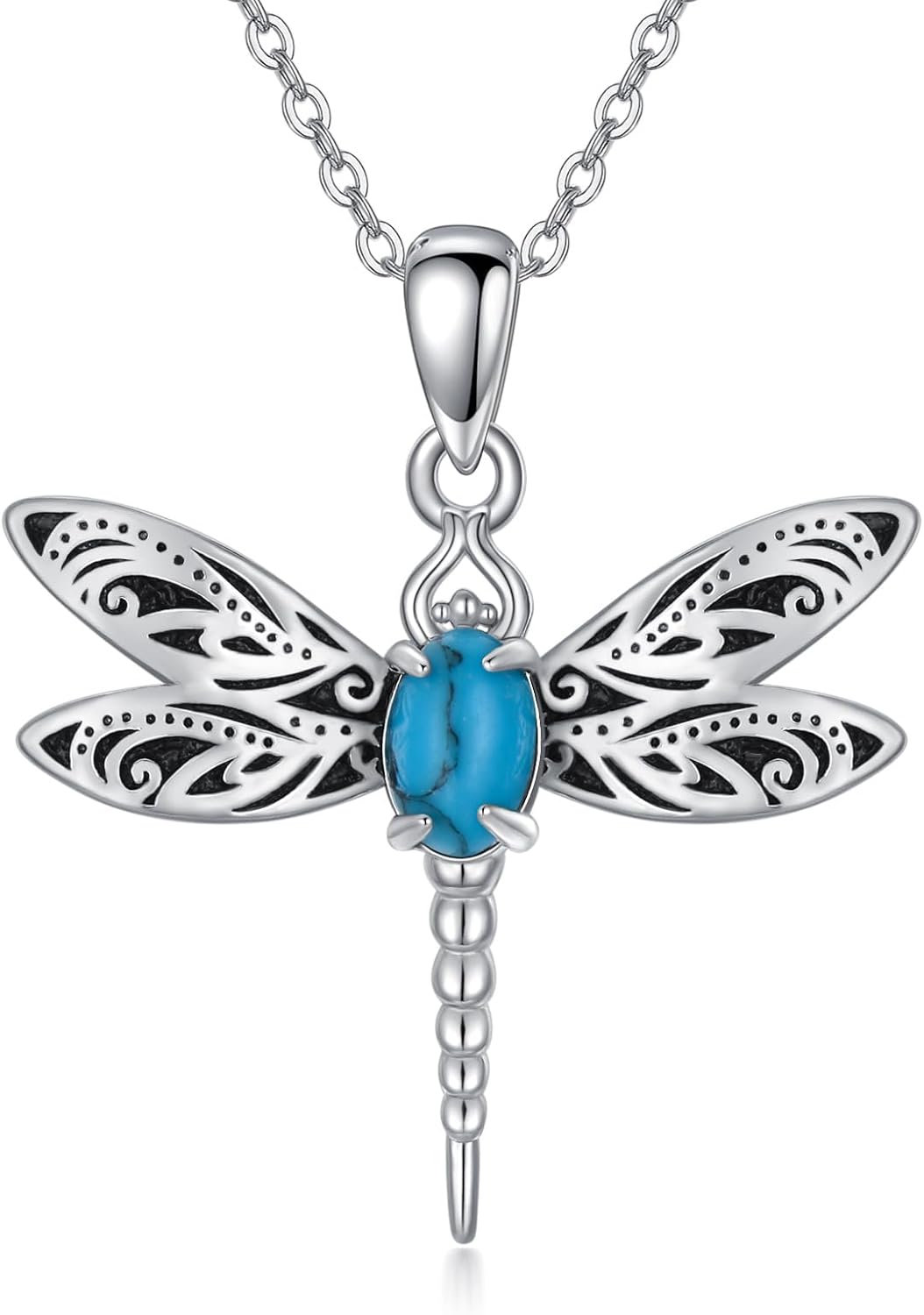 Sterling Silver Butterfly Wolf Moth Raven Dragonfly Owl Hummingbird Pendant Necklace-Dragonfly2