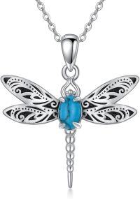 wholesale 925 Sterling Silver Turquoise Dragonfly Pendant Necklace for Women Girls  45cm Chain Length-Dragonfly2