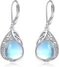 wholesale 925 Sterling Silver Blue Moonstone Celtic Clover Filigree Teardrop Dangle Leverback Earrings-0-0