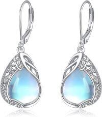 wholesale 925 Sterling Silver Blue Moonstone Celtic Clover Filigree Teardrop Dangle Leverback Earrings-Filigree Earrings