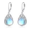 wholesale 925 Sterling Silver Teardrop Moonstone & Cubic Zirconia Filigree Dangle Leverback Earrings-0-0