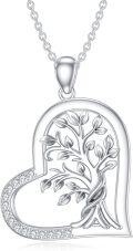 wholesale 925 Sterling Silver Heart-Shaped Tree of Life Pendant with Cubic Zirconia Elements - Family  for Women-0-0
