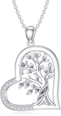 wholesale 925 Sterling Silver Heart-Shaped Tree of Life Pendant with Cubic Zirconia Elements - Family  for Women-tree of life-style 8