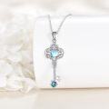 wholesale 925 Sterling Silver Blue Moonstone Heart Key Pendant Necklace for Women-0-3