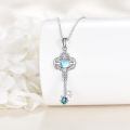 wholesale Moonstone Vintage Key Necklace 925 Sterling Silver Heart Locket Pendant-0-3