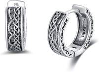 wholesale 925 Sterling Silver Viking Dragon Huggie Hoops - Vintage Style Jewellery Gift for Him Her Kids-Nordic weave knot