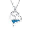 wholesale 925 Sterling Silver Mermaid Whale Tail Heart Pendant Necklace With Lab Moissanite Blue Ocean Wave-0-0