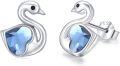wholesale 925 Sterling Silver Blue Crystal Swan Stud Earrings - Hypoallergenic  for Women-0-0