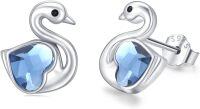 wholesale 925 Sterling Silver Blue Crystal Swan Stud Earrings - Hypoallergenic  for Women-Swan