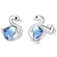 wholesale 925 Sterling Silver Blue Swan Heart Drop Earrings-Swan